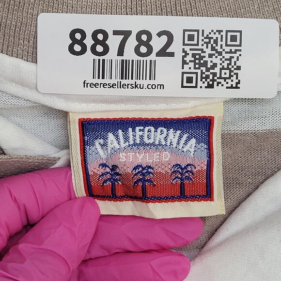 Vintage 70s California Styles Stripes Polo Shirt XS/S Purpleish Brown White USA - Picture 12 of 13